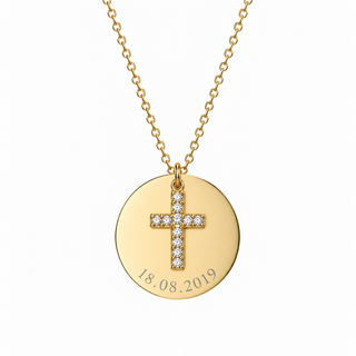 Collier personnalisable - Médaille ronde avec pendentif croix