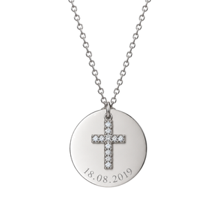Collier personnalisable - Médaille ronde avec pendentif croix